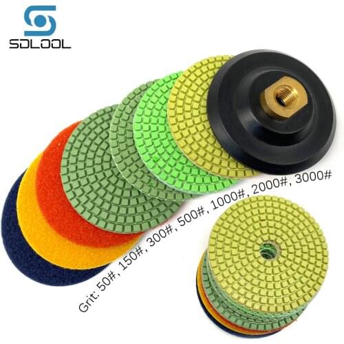7pcs 4inch 100mm Diamond Polishing Pad Dry/Wet Sanding Pad with Rubber Backer Abrasive Pad for Marble Granite