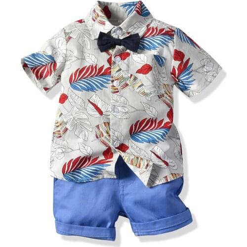 1-6Y Kids Baby Boys Clothes Floral Sets Gentlemen 2Pcs Holiday Beach Suit Flowers T-Shirts Tops Shorts Bow Tie Baby Boy Clothes