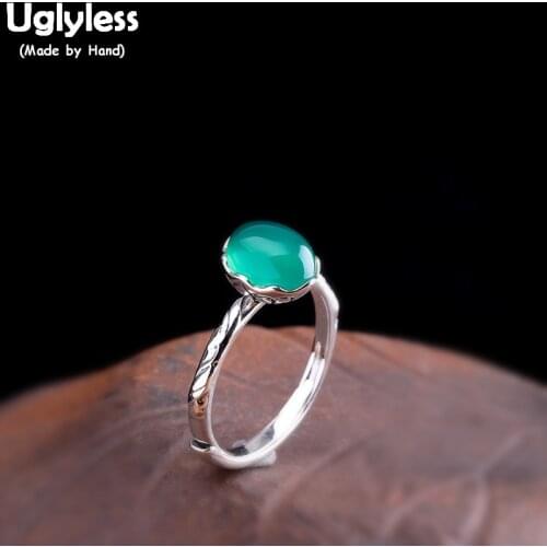 Uglyless Colorful Chalcedony Rings for Women MINI Oval Gemstones Open Rings Real 925 Sterling Silver Bijoux Fine Jewelry R825