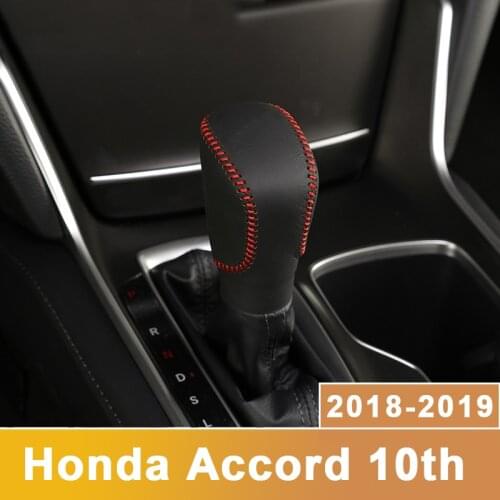 Leather Car Gear Shift Knob Head Covers Gear Shift Collars Case For Honda Accord 10th 2018 2019 AT Hand-stitched Shift Knob Case