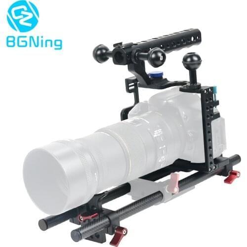 BGNing Aluminium SLR Camera Cage for GH4 /GH5 Support Lens Stand Bracket w/ 25cm 40cm Carbon Fiber Rod Clamp Railblock Mount Kit