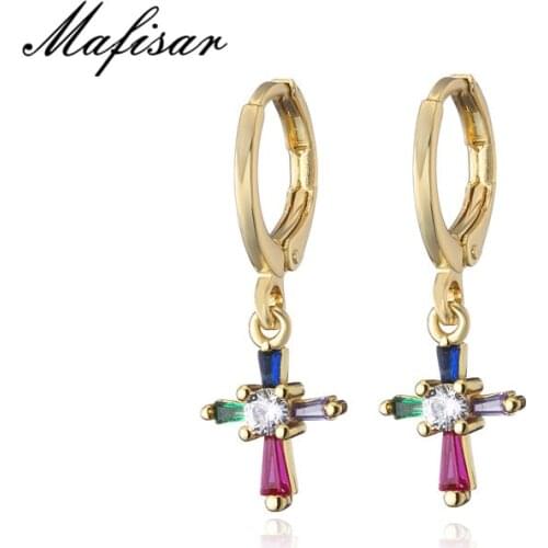 Mafisar Brand 2021 New Fashion Gold Color Cute Cross Earrings For Women Girl Wholesale Female Party Dangle Earring Gift
