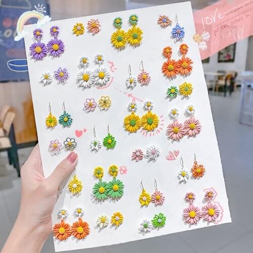 Cute Metal Colorful Little Daisy Flower Stud Earrings for Women Girls Sweet Drop Dnagle Earring Fashion 2021 New Jewelry Gifts