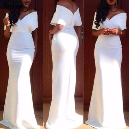Fashion Elegant Long Party Dresses Women Clothing Short Sleeve Strapless V Neck Floor-length Dress Female Costume S M L XL Xnxee
