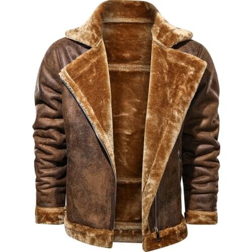 Mens Leather Outwear Streetwear Windbreaker Men Clothing Winter Jacket 2021 Fashion Turn Down Collar Male Fur Fleece Thick Coats