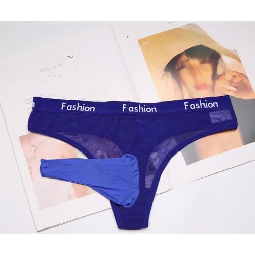 Mens Briefs Lace&Nylon See-through Jockstrap Underwear Men Sexy Penis Sheath Sissy Low Rise Bugle Pouch Briefs Thong Panties