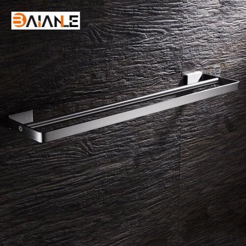 Wall-Mounted Towel Bar Stainless Steel Towel Rack Bathroom Towel Holders Double Rails Bath Storage Shelf Bathroom Accessories