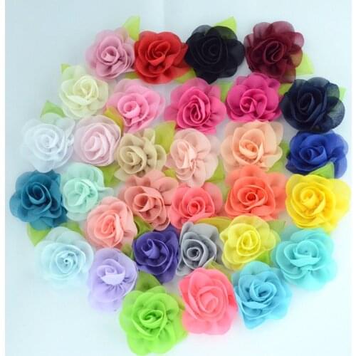 Nishine 50pcs/lot Leaf Chiffon Flowers Rosette Rose Flower Kids Girls Hair Accessory Artificial Flower Bouquet Decor