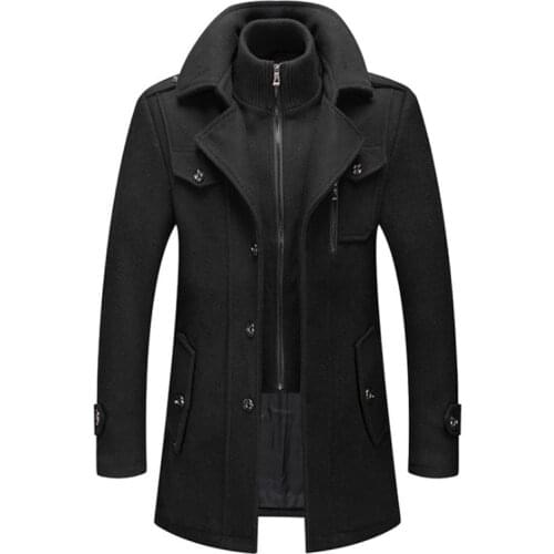 New Winter Wool Coat Men Double Collar Thick Jacket Single Breasted Trench Coat Men Fashion Wool Blends Overcoats