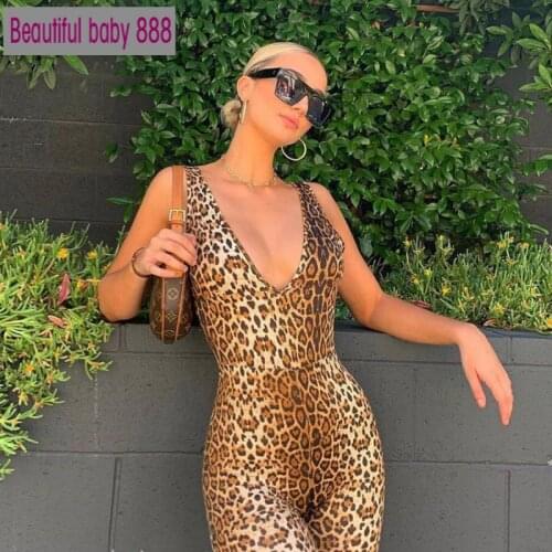 Meqeiss New Sexy Deep V-Neck Sleeveless Leopard Rompers Womens Jumpsuit Short Summer Streetwear Playsuit Fashion Body Feminino