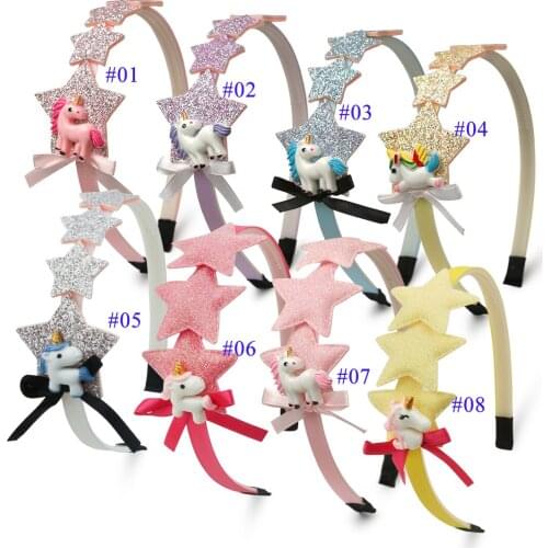 8pcs/pack Glitter Stars Hairband Sequin Headbands Unicorn Cartoon Hair Hoop Girls Headwear Birthday Party Gift