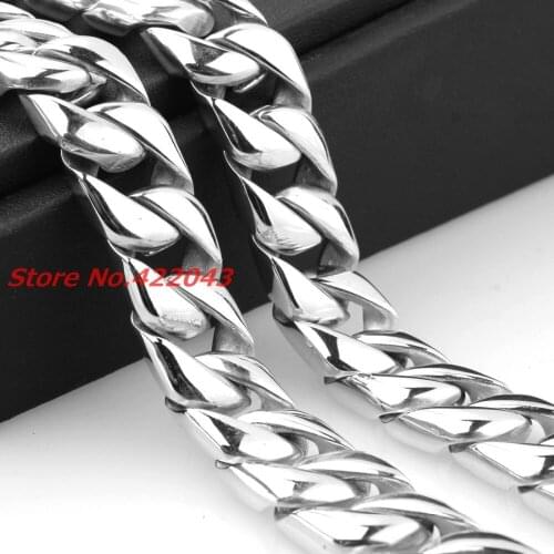 Jewelry Silver color Polished Heavy 7"-40" 15mm Curb Cuban Casting Chain Necklace 316L Stainless Steel Mens Xmas Gift