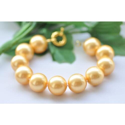 P7192 8" Big 16mm Round Golden South Sea Shell Pearl Bracelet