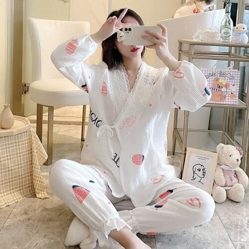Printed Maternity Nursing Sleepwear Summer Thin Loose Breastfeeding Pregnant Women Pajamas Suits Pregnancy Home Casual Lounge