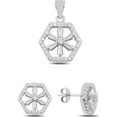 Silverlina Silver Zircon Stone Earring & Pendant Set