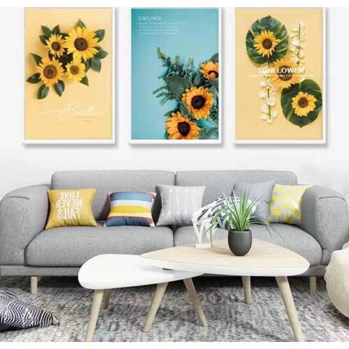 Fresh Nordic Style Living Room Decoration Painting And Poster Restaurant Sunflower Oil Painting Modern Bedroom Plant Mural