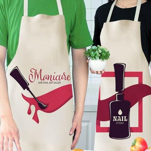 Home Nail Polish Pattern Kitchen Aprons Woman Men Kids Cotton Linen Bibs Home Cooking Apron Cleaning Baking Accessory Delantales