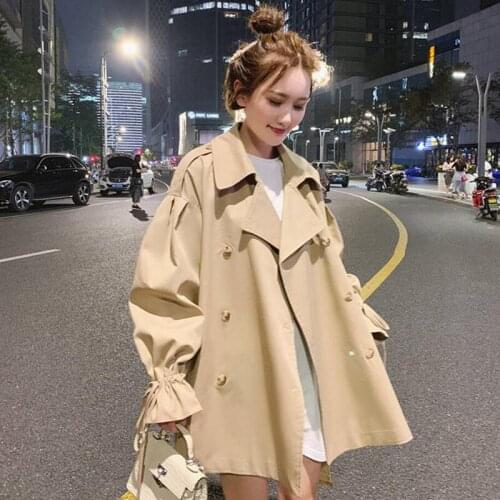 Womens Trench Coat Fashion Brand Casual Belt Khaki Lady Clothes Autumn 2020 Korean Lapel Outerwear Tops Oversize Windbreaker