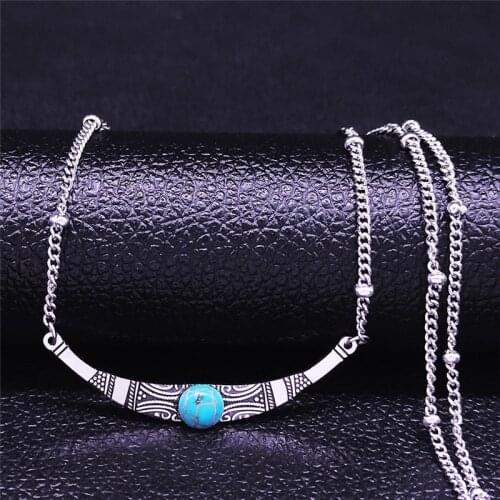 Bohemian Geometry Stainless Steel Natural Stone Charm Necklaces Silver Color Boho Necklaces Jewelry bijoux femme N4087S04