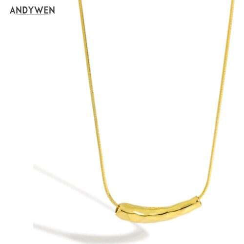 ANDYWEN 925 Sterling Silver Slim Pendant Snake Pendant Necklace Luxury Wedding Jewelry Rock Punk Simple Women Jewelry 2020