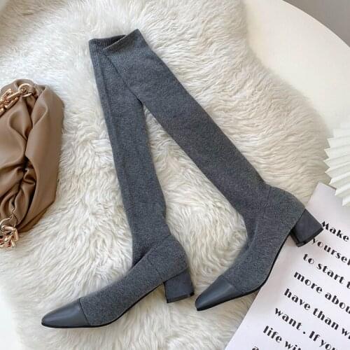2021 Women Thigh High Boots Over The Knee Boots Platform Stretch Slim Sexy Ladies Womens Square Heel Winter Boots Botas Mujer