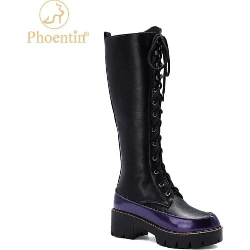 Phoentin Winter Knee High Platform Casual Boots for Women Cross Strap Fashion Shoes Warm Long zip Boot Plus Size 34-43 FT1293