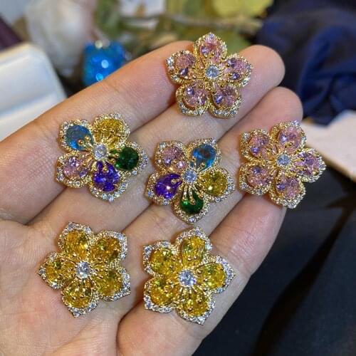 High Quality Camellia Flower Earrings 2021 Trend For Women Fashion Exquisite Luxury Charms CZ Cubic Zircon Korean Pop Jewelry