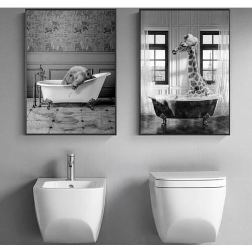 Animal In Bathtub Poster Elephant Giraffe Posters and Prints Bubble Canvas Painting Nursery Wall Art Nordic Pictures Kids Room