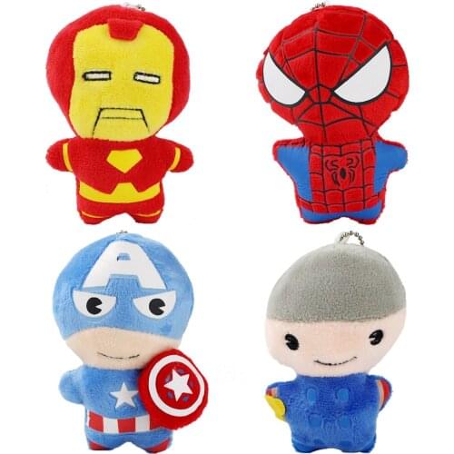 10-12cm 4styles Avengers Superhero Plush Keychains Spiderman Thor Iron Man Captain America Plush Pendant Toys