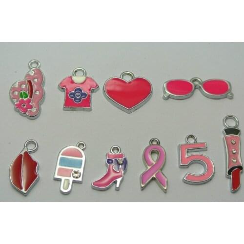 10 Assorted Enamel Alloy Charms Pendants Lips Hat Bag Tags Bracelets Necklace