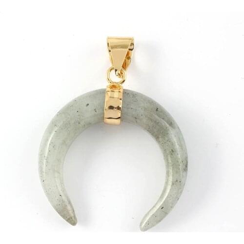 100-Unique 1 Pcs Light Yellow Gold Color Natural Labradorite Stone Crescent Moon Pendant For Anniversary Jewelry