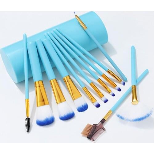 12Pcs/Set Makeup Brush Wear-resistant Skin-friendly Artificial Fiber Eye Shadow Eyebrow Eyeline Brush for Face