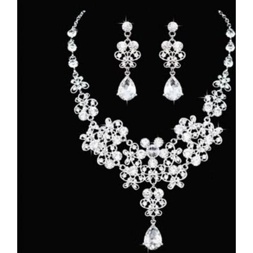 3Pcs/Set Rhinestone Butterfly Necklace Crown Earring Bridal Wedding Jewelry Gift