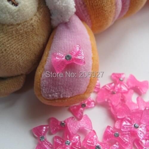 RBR25-2 30pcs Cute Big Crystal Hot Pink Bow with Rhinestone Shape Nail Resin Decoration Outlooking