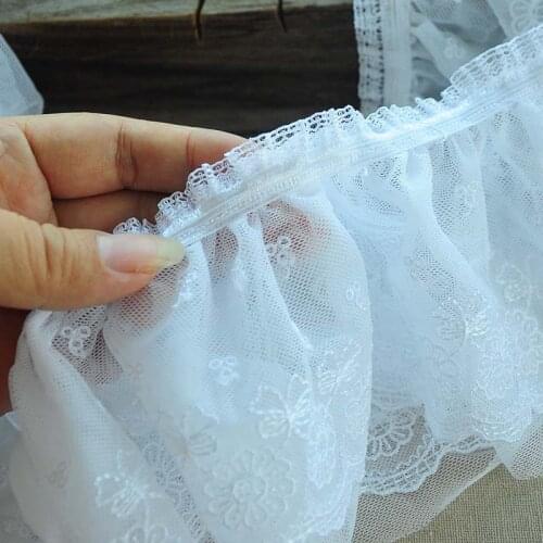 5meters/lot Pure White Elastic Mesh Ruffle Lace DIY Cuffs Doll Dress Pleated Stretch Lace Trim Wedding Dress DIY Fabric 12cm