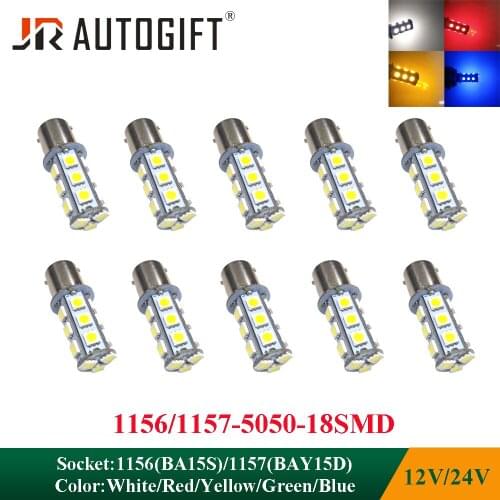 50PCS 12V 24V Pure White T20 S25 1156 1157 LED Bulb Red White BA15S 5050 18SMD Turn Signal Brake Parking Day Running Light Bulb
