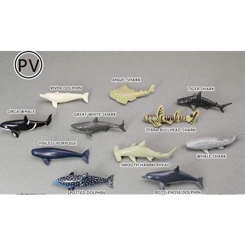 7cm PVC genuine bulk marine animal model shark / whale / hammerhead shark/ flat shark / dolphin,11pcs/set