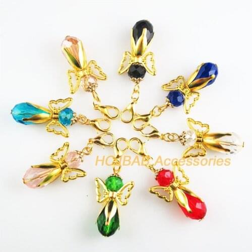 8 New Angel 18x34mm Charms Mixed Teardrop Crystal Gold Color Retro With Lobster Claw Clasps