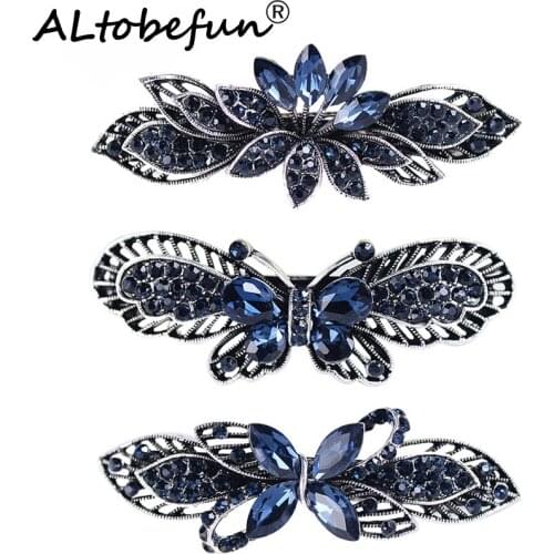 ALTOBEFUN New Classical Rhinestone Crystal Butterfly Hairpin Women Girls Ladies Barrettes Hollow Out Hair Clip Ornament AE021