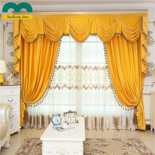 European Italian Velvet Curtains Thick Shading Luxury Curtains for Living Room Bedroom Curtains Valance Window Drapess Orange