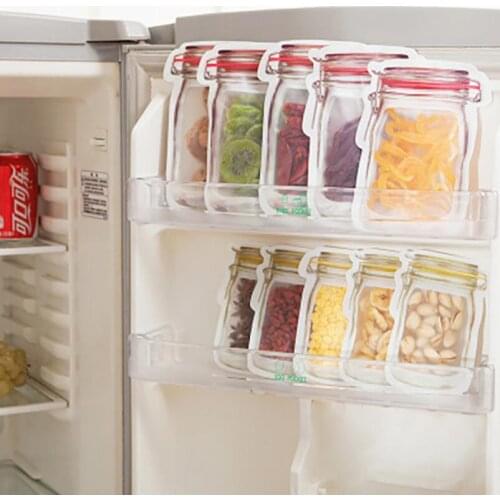 Safe Zippers Storage Bags Plastic Mason Jar Shaped Food Container Resuable Eco Friendly Snacks Bag LX4344