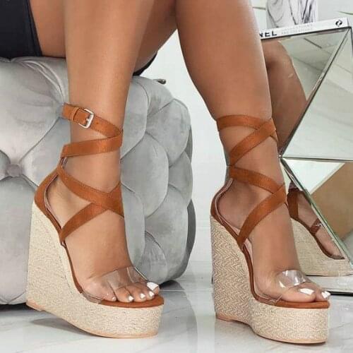 Moraima Snc Sexy Peep Toe Platform Wedge Sandals Summer PVC Patchwork Rope Braided Woman Shoes Sexy Ankle Strap Gladiator Sandal