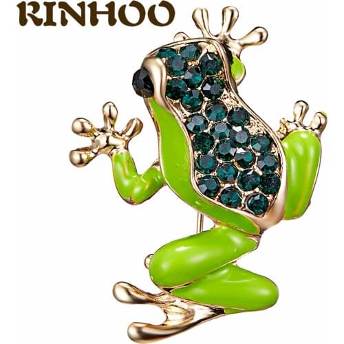 RINHOO Green Crystal Frog Brooches for Women Green Color Animal Brooch Pin Luxury Vintage Jewelry Coat Accessories Bijouterie