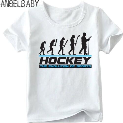 Children Evolution Of Ice Hockeyer Print Funny T shirt Boys and Girls Summer Short Sleeve White Tops Kids Casual T-shirt,ooo795