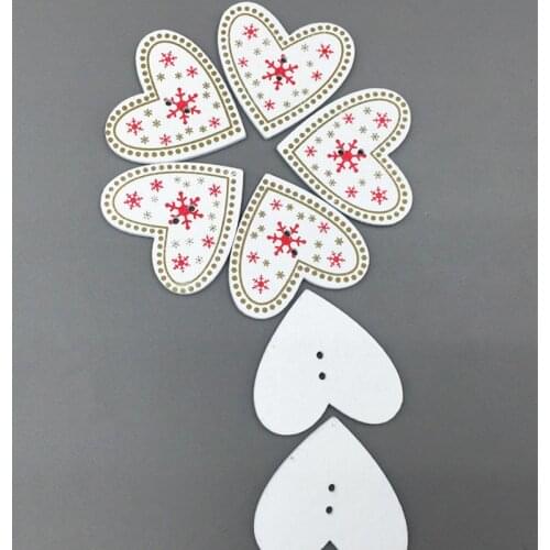 DIY 80pcs Wooden Buttons decoration Christmas snowflake White Heart-shaped Sewing 33mm