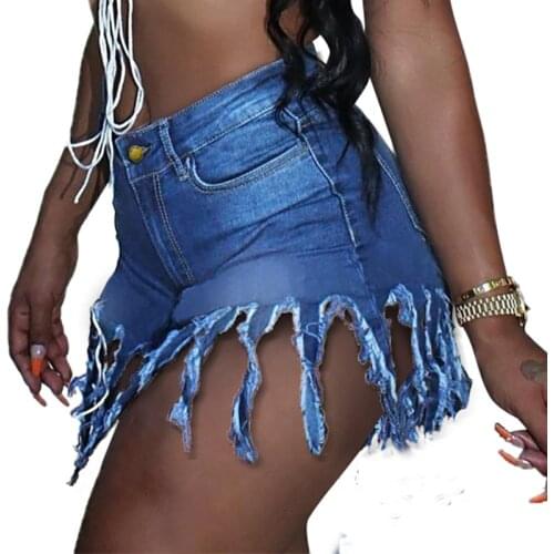 Plus Size Tassel Denim Shorts Sexy Women High Waist Casual Straight Club Shorts Jeans Summer Elastic Short Denim Jeans Pants