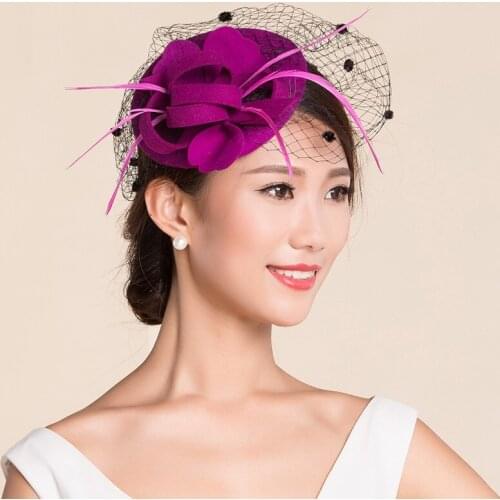 Elegant Trilby Hat Lady 100% Wool Fedora Cap Women Winter Berets Felt Cap Floral Fedoras French Beret Beanie Party Cap B-7787