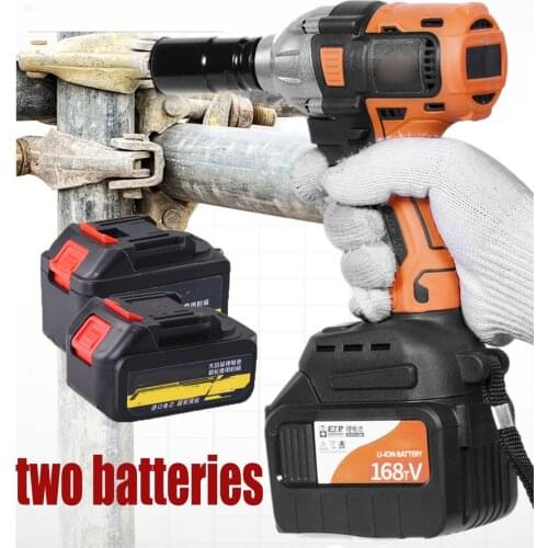 Electric Impact Wrench 168VF Infinitely Cordless Speed Motor Electric Wrench with 2 Rechargeable Lithium Battery for DIY Home