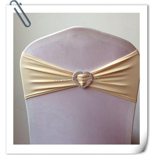Hot Sale champagne 100pcs Spandex Bands /Chair Covers Sash With Heart Shape Buckle For Wedding & Banquet free shipping