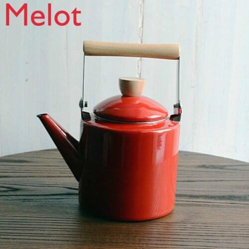 Chinese Retro Enamel Kettle Cold Kettle Pure Color Thickened Enamel High Straight Pot Warming Vessel for Wine